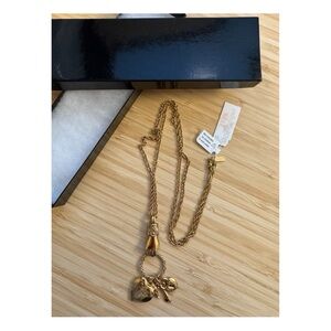 1928 Gold Heart Charm Necklace with Key Accents